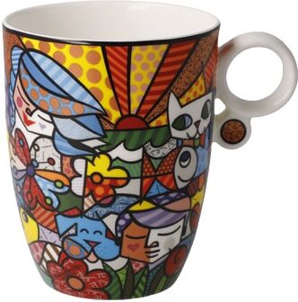 Tasse GOEBEL "Romero Britto - Garden", bunt, B:9cm H:11cm, Fine China-Porzellan, Trinkgefässe, Tasse, Füllmenge 0,4l bunt 11cm