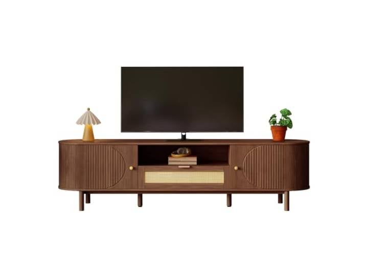 I0I&I0I Sideboard mit Schubladen und Regalen Holzoptik mit Metallbeinen fürs Wohnzimmer (Walnut + MDF)