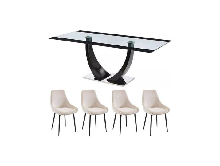 Ensemble table MEZZO II + 4 chaises MASURIE - Transparent et crème