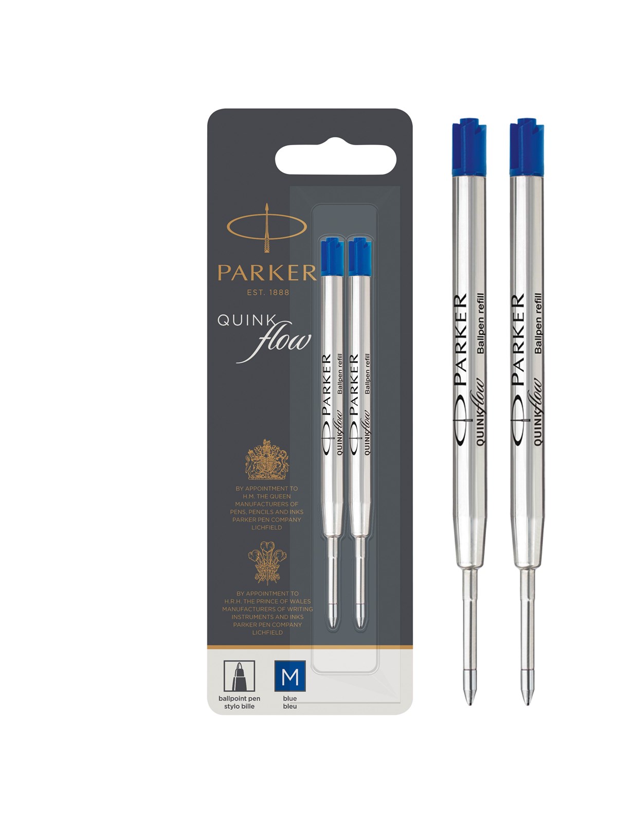 Parker Kugelschreiberminen | mittlere Schreibspitze | blaue QUINKflow Tinte | 2 Ersatzminen für Kugelschreiber