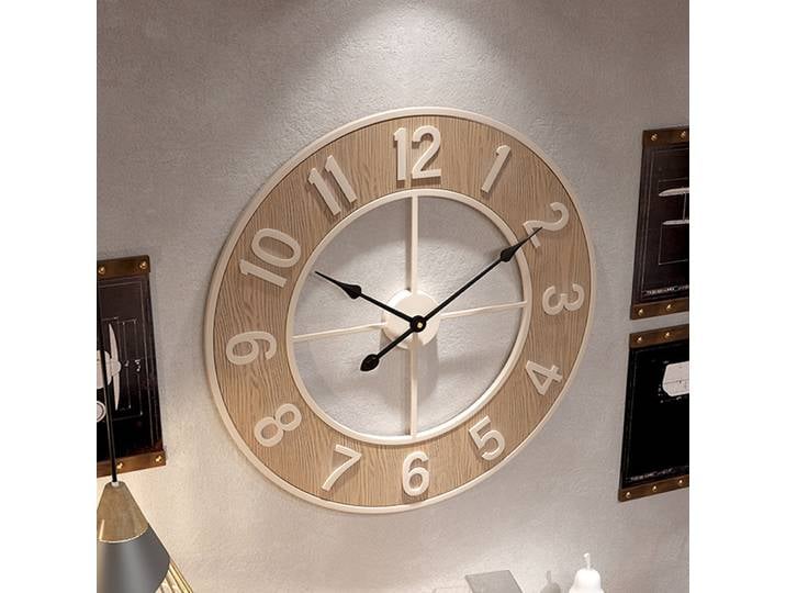 Horloges murales de grande taille de 60 cm, horloge murale silencieuse ronde en bois grainé, horloge vintage avec chiffres arabes, horloge murale décorative vintage pour chambre à coucher, cuisine