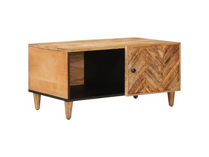 pokgdf Couchtisch Braun 80 x 50 x 40 cm Massivholz Mango Stauraumtür, Messingknöpfe, warme Optik, natürliche Maserung, pflegeleicht
