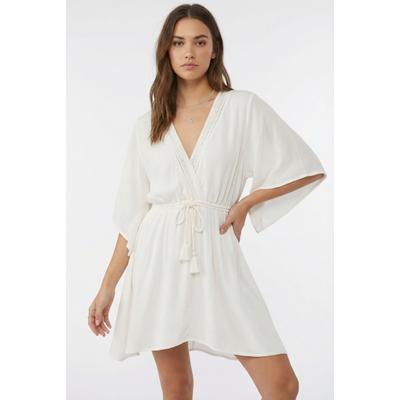 Strandkleid O'NEILL "ESSENTIALS TOKEENA COVER UP", Damen, Gr. L (40), N-Gr, snow weiß, Obermaterial: 100% Viskose, Kleider Strandkleid, mit Kordelzug mit Quasten, aus Viskose, lockerer Schnitt