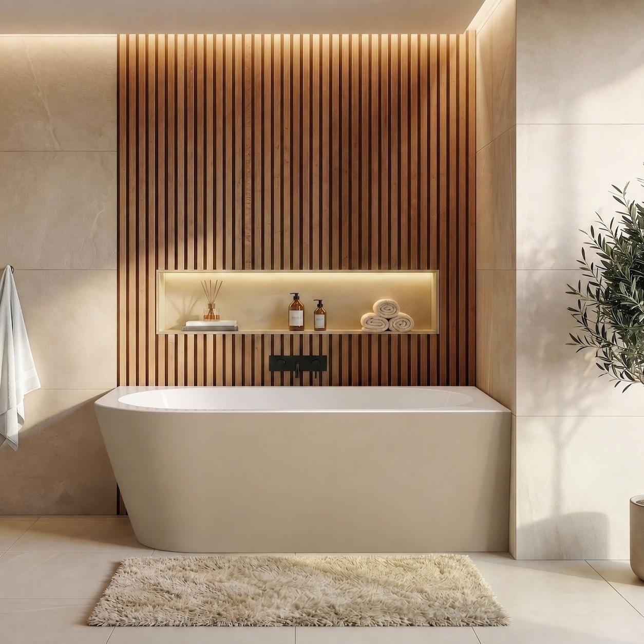 Badplaats Eck Badewanne Isia 170 x 78 x 60 cm Cashmere - Halb Freistehende Badewanne aus Acryl - Rechts