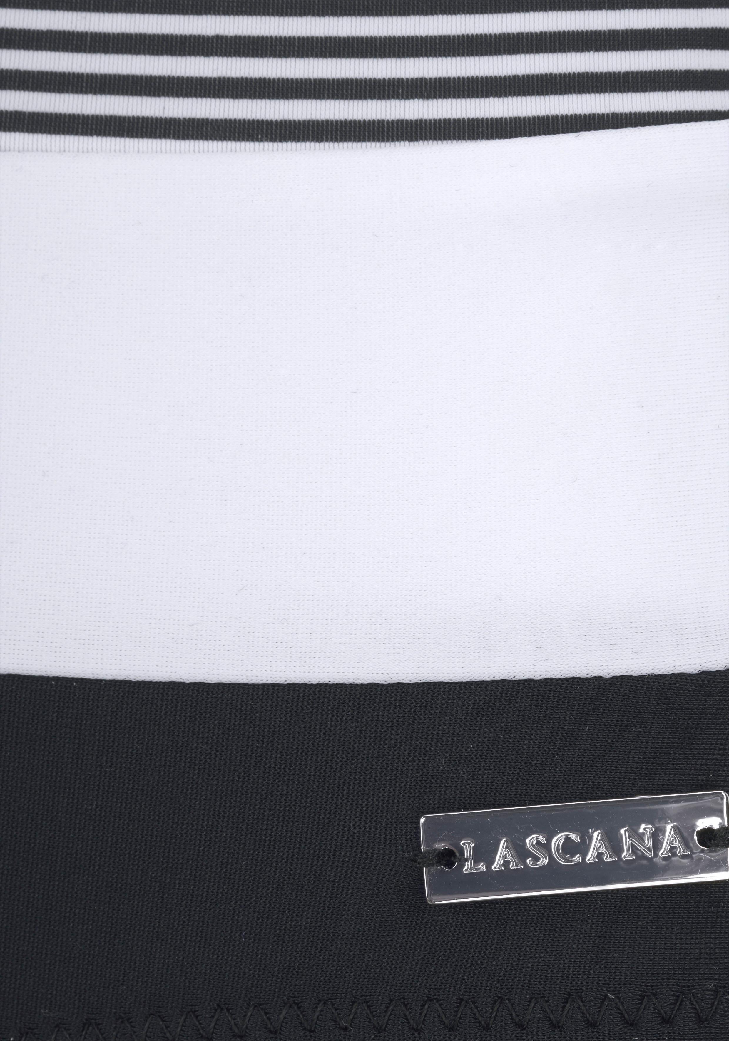 Badeanzug LASCANA, Damen, Gr. 36, Cup A/B, schwarz-weiss (schwarz, weiß), Polyamid, gestreift, unifarben mit Farbeinsatz, Badeanzüge Badeanzug, mit filigranen Streifen schwarz, weiß 36, Cup A/B