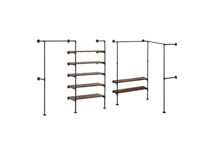 WOLTU industrielle Kleiderstange Wand, Garderobe für begehbaren Kleiderschrank, Kleiderständer mit Regal,für Schlafzimmer Ankleidezimmer
