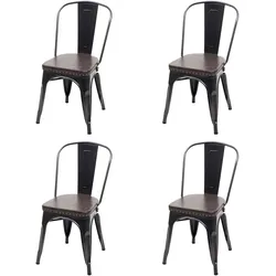 4er-Set Esszimmerstuhl MCW-H10e, Küchenstuhl Stuhl, Chesterfield Metall Kunstleder Industrial Gastronomie ~ schwarz-braun