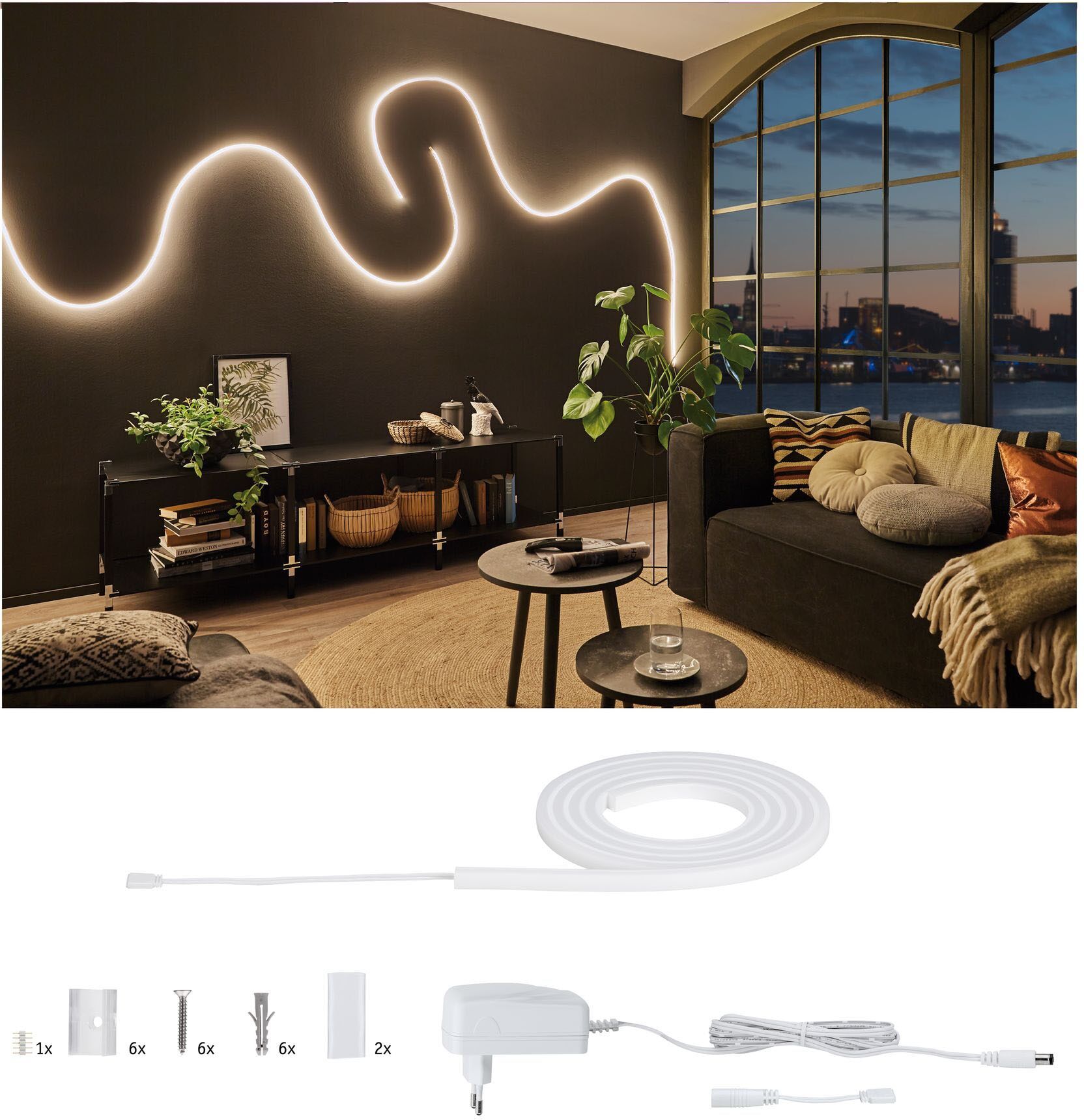 PAULMANN LED-Streifen "MaxLED Flow Basisset 1,5m Warmweiß 21W", weiß, Gesamtlänge 3,33m, Lichterketten, LED-Streifen