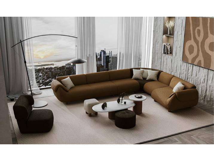JVmoebel Ecksofa Wohnzimmer Braune Polstergarnitur Edle L-Form Couch Sessel 2x Hocker, 4 Teile, Made in Europa