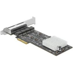 Delock Netzwerkkarte 4x 2.5Gbps, RTL8125B PCI-Express x4 (RJ45), Netzwerkkarte, Silber, Schwarz