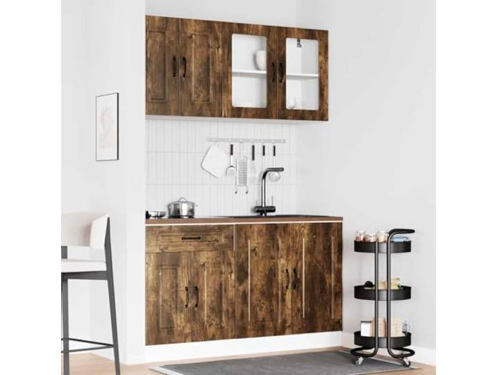KTHLBRH Kalmar Küchenmöbel-Set, 4-teilig, Eiche, Rauch, Holz, mehrschichtig Verstellbare Füße, Glastüren, einfache Wartung, Montage erforderlich