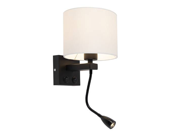 Applique murale moderne noire avec abat-jour blanc - Brescia