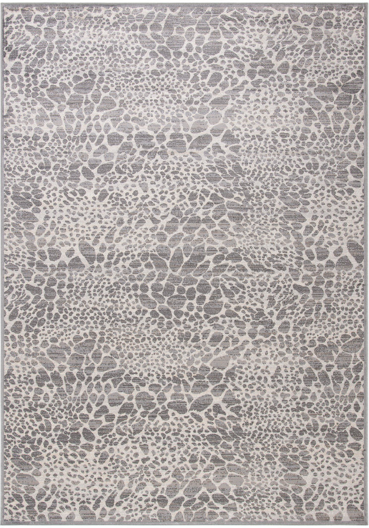 World Menagerie Osbourne Rectangle Animal Print Viscose Area Rug Ivory/Grey Rectangle 99 x 160 cm
