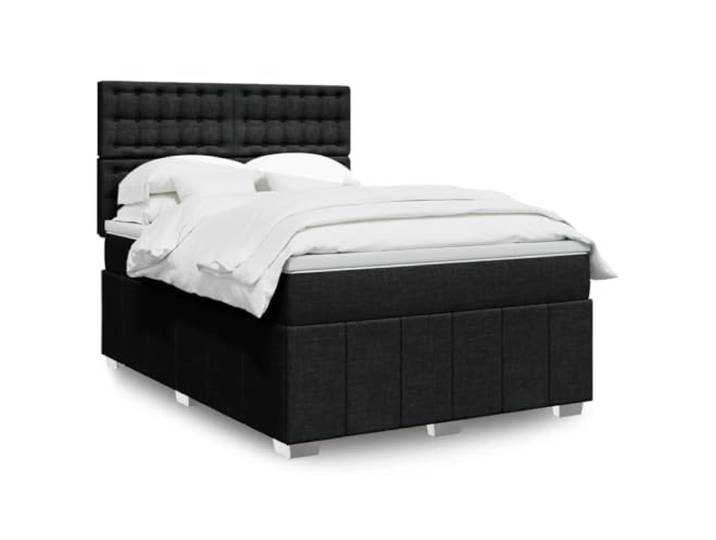 KGTKGTYER Boxspringbett 140x200 cm Stoffbett, Schwarz, Mit Matratze Inklusive Taschenfederkernmatratze, Höhenverstellbares Kopfteil