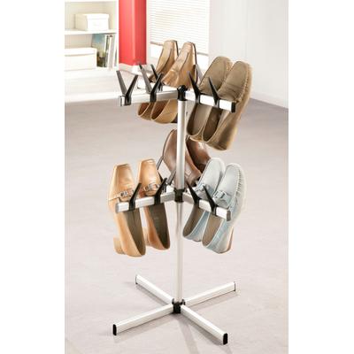 Schuhregal RUCO, grau (aluminiumfarben, schwarz), B:45cm H:90cm T:45cm, Aluminium, Kunststoff, Regale, Schuhregal, Aluminium/Kunststoff, für 16 Paar Schuhe