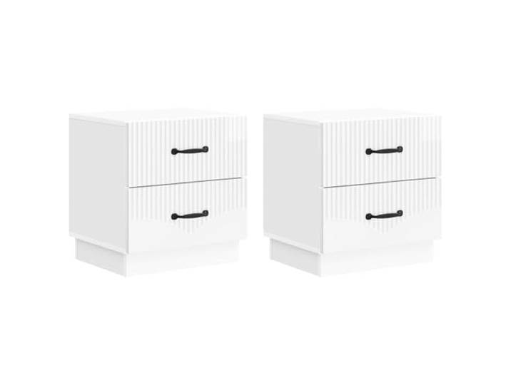 Coespram Nachttisch 2er Set Hochglanz Weiß 43x34,5x44,5 cm mit Schubladen Kompakte Beistelltische fürs Schlafzimmer mit praktischen Schubladen und eleganter Hochglanz-Oberfläche im 2er-Set.