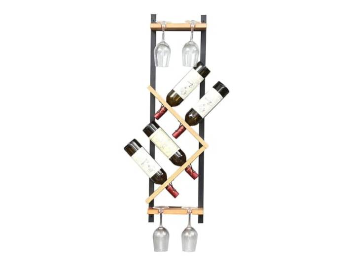 Failjierue Wandmontiertes Weinregal für 4 Weinflaschen und 4 Gläser Wandregal für Weinflaschen und Gläser, Massivholz und Eisen für Küche, Wohnzimmer, Bar, 25 x 12,5 x 95 cm(Style 1)