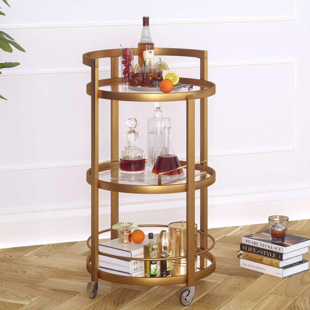 Blue Elephant Steel Bar Cart Gold 91.4cm H X 53.3cm W X 53.3cm D