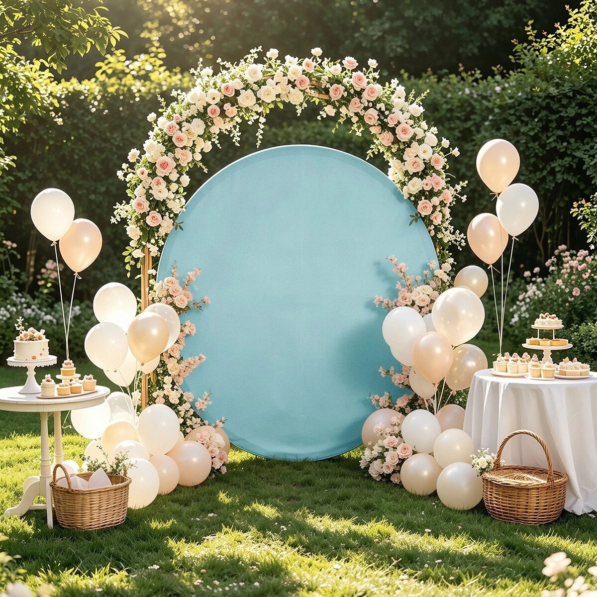 INF 5FT (150cm) Rechteckige milchseiden Stretch-Polyester-Hintergrundabdeckung für Hochzeit, Laufsteg, Party Blau