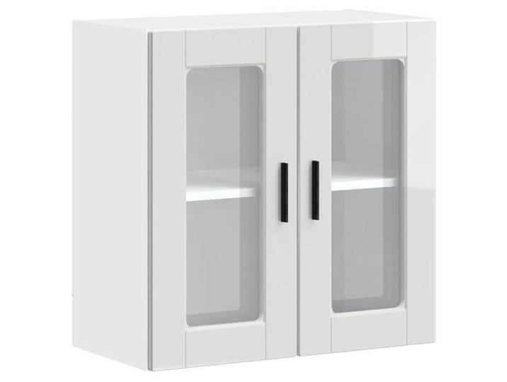 Blanc Armoire murale cuisine avec porte en verre Porto blanc brillant &2520