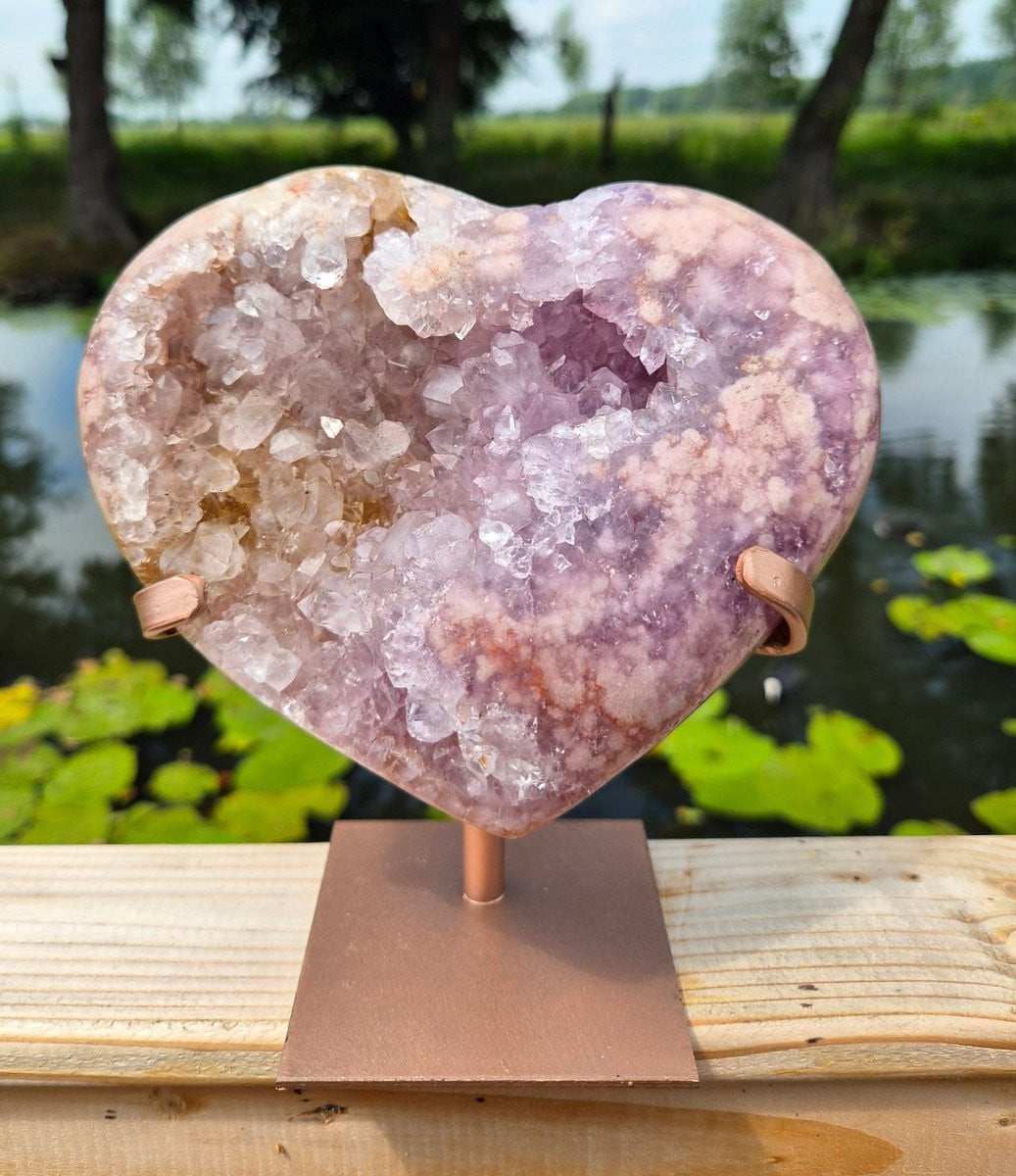 ThaleiaDesign Roze amethist hart op standaard