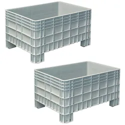 BRB 2x Palettenbox mit Außenrippen u. 4 Füßen, Außenmaße LxBxH 1170x800x650 mm, grau