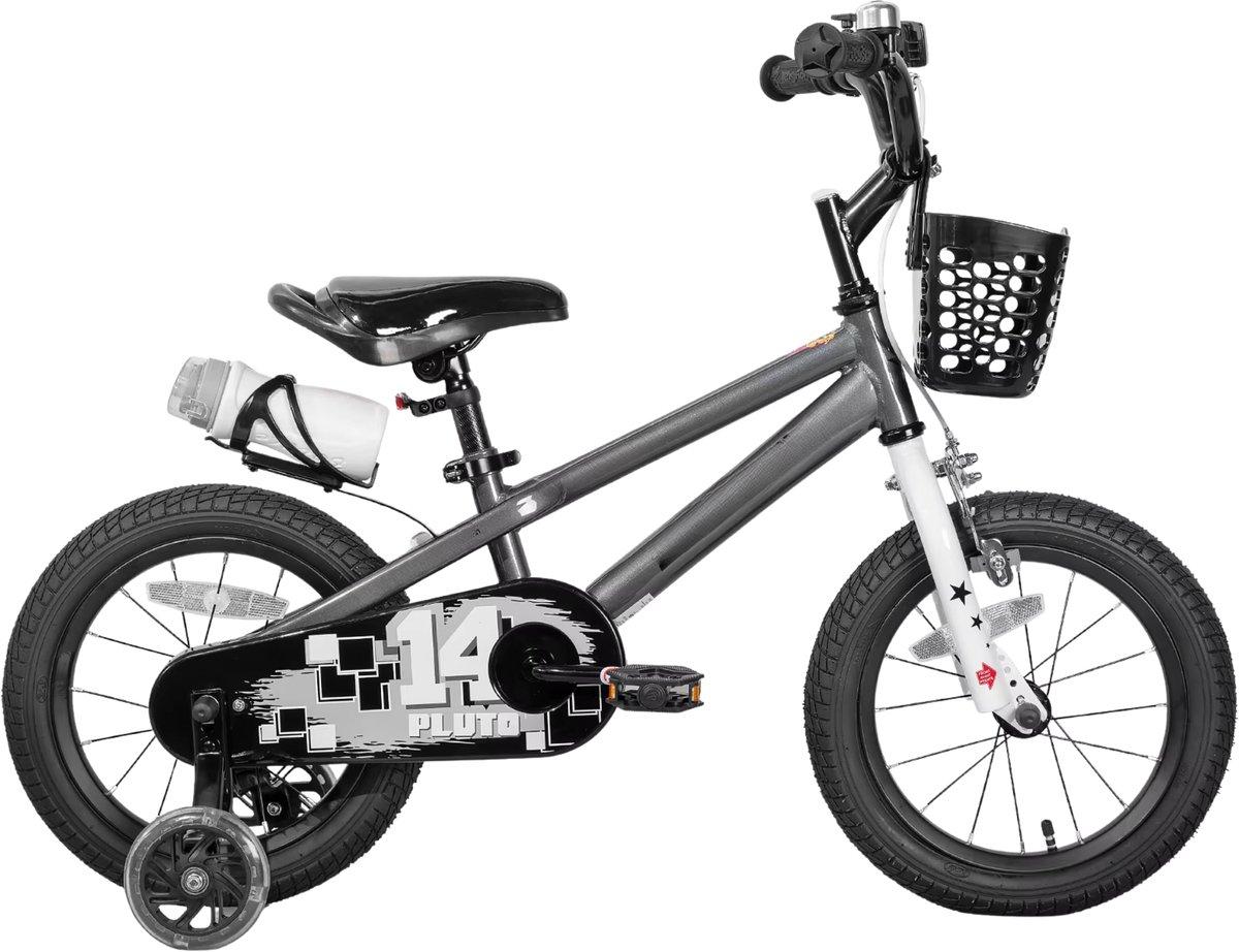 Kinderfahrrad 40 cm - 5-8 Jahre - mit leuchtenden Stützrädern & DIY Stickern - Grau