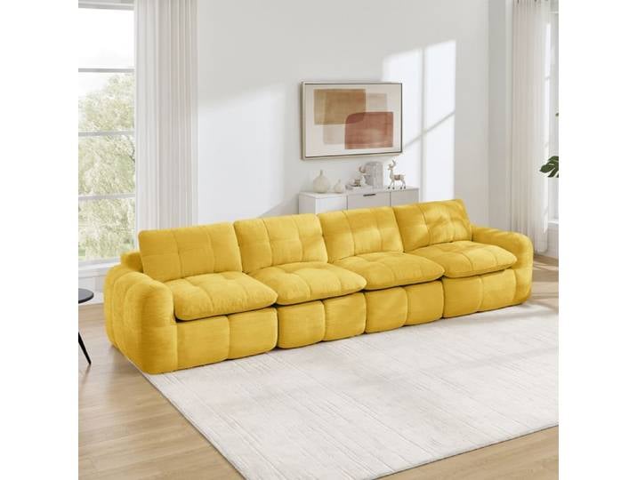 Canapé modulable Compressé d'angle 4 places-Canapé lit convertible droit mousse haute densité 32D Jaune