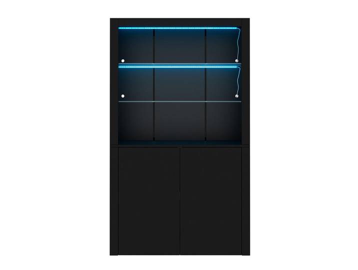 Flieks Vitrine Hochglanz LED Glasböden Highboard Schwarz, 100x170x35 cm, Esszimmer, Vitrinen, Vitrinenschränke