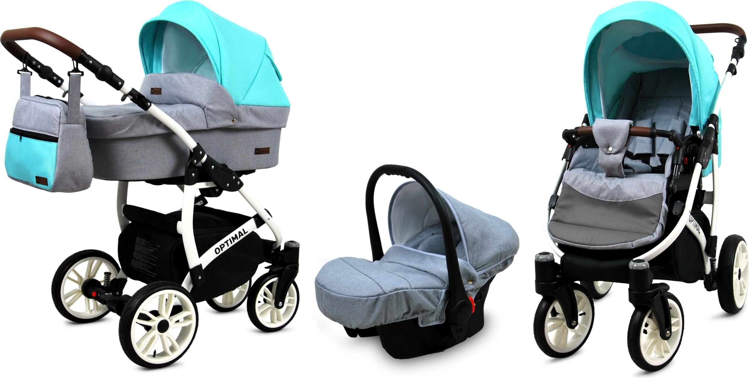 BabyLux Optimal | 3in1 Kinderwagen Set | Mint | Kombikinderwagen | Kinderwagenset | Buggy + Bab