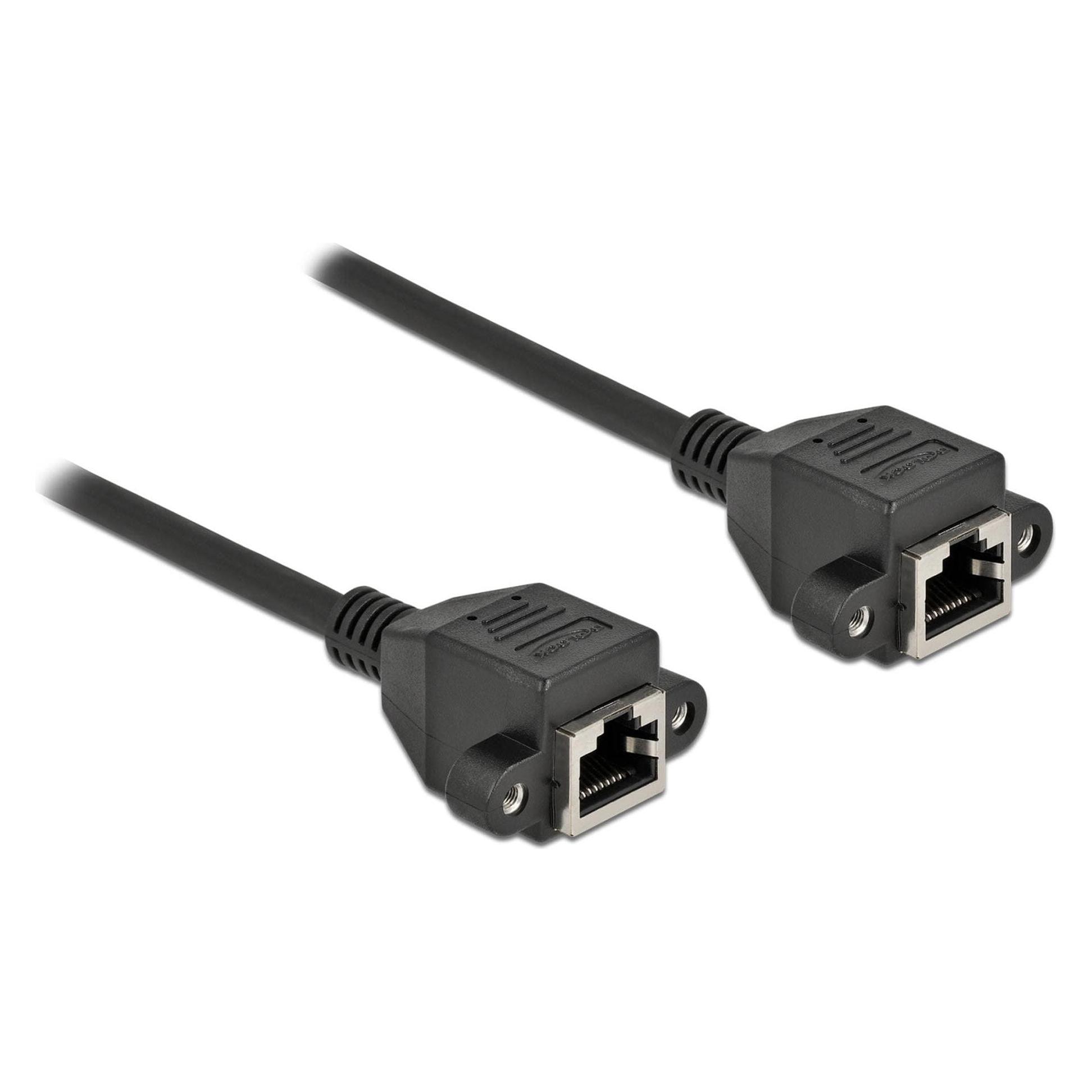 Delock Netzwerk Verlängerungskabel S/FTP RJ45 Buchse zu RJ45 Buchse Cat.6A 2 m schwarz (S/FTP, CAT6a, 2 m) (87010)