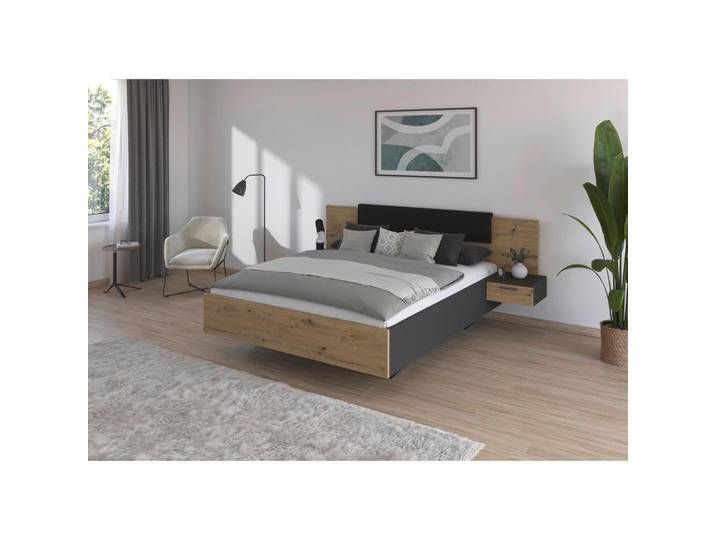 Rauch Möbel Bettanlage, Grau, Eiche Artisan, 160x200 cm, Schlafzimmer, Betten