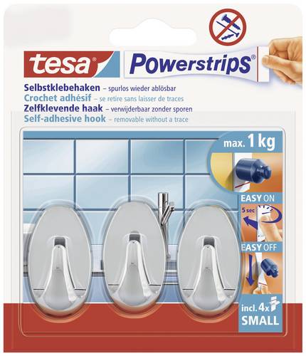 TESA POWERSTRIPS Klebehaken Small Oval Chrom Inhalt: 3St.