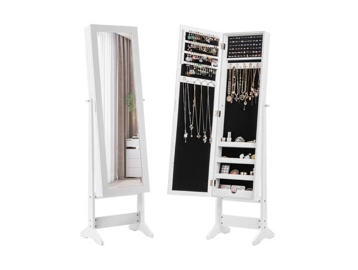 Usage pratique - armoire à bijoux avec miroir sur pied blanc grand rangement