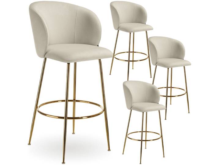 Barstuhl Luana, mit Rückenlehne, Samtoptik - creme/gold, 4er Set