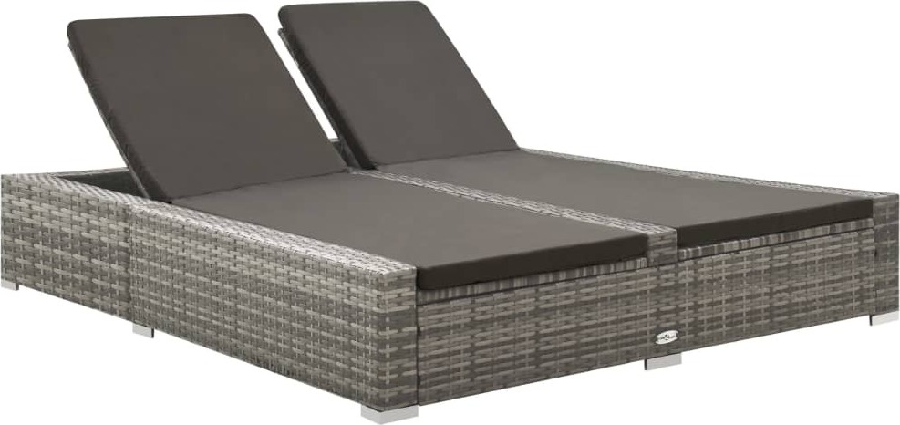 Doppel-Sonnenliege Poly Rattan Grau