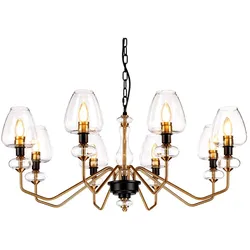 Kronleuchter Hängelampe Deckenleuchte Messing 8 Flammig Stahl Glas D 91,2 cm