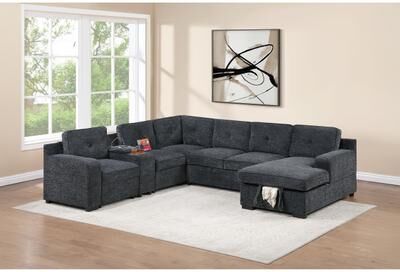 Esofastore Chenille Upholstered Convertible Sectional 4pc Cushion back Dark Gray Finish