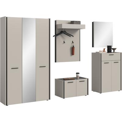 Garderoben-Set HOME AFFAIRE "RAK, 5-teilige Garderoben-Kombination, Breite ca. 287 cm", beige (kaschmir, schwarz), B:287cm H:190cm T:40cm, Holzwerkstoff, Kastenmöbel-Sets, Garderobenkombination, Kombination, Set, Flurgarderobe, Diele