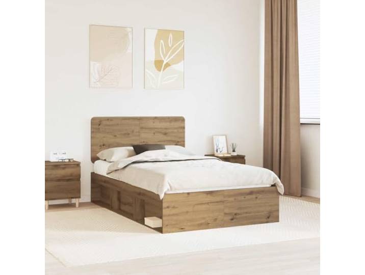 Massives Kiefernholz Kopfteil Modernes Stil Bettrahmen Braun 135 x 190 cm Bettrahmen mit Kopfteil Kunsthandwerk Eiche 135x190 cm Massivholz Lattenrost Stabil Modernes Bettgestell Schlafzimmer