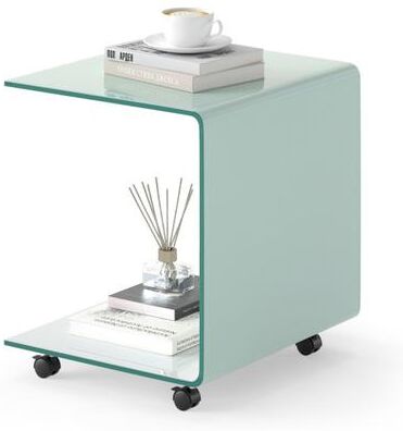 Costway C-Shaped End Table Modern Tempered Glass Side Table with Shelf-White