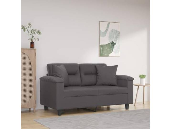 HEFZGDB Modernes 2-Sitzer-Sofa Grau 120 cm Kunstleder mit Zierkissen – Langlebiges Schmutzabweisendes Sofa mit Robustem Metallgestell und PP-Baumwolle Füllung für Komfortables