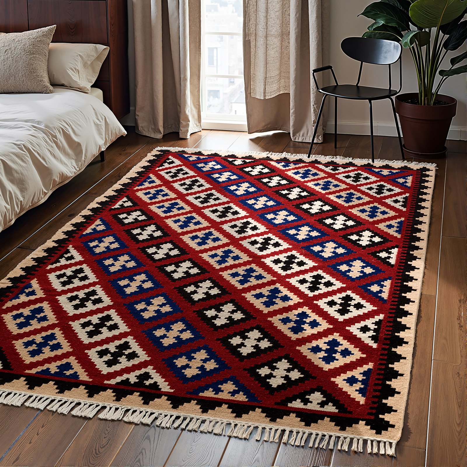 home24 Laagpolig vloerkleed Rami, meerkleurig, 120 x 170 cm, wol/katoen