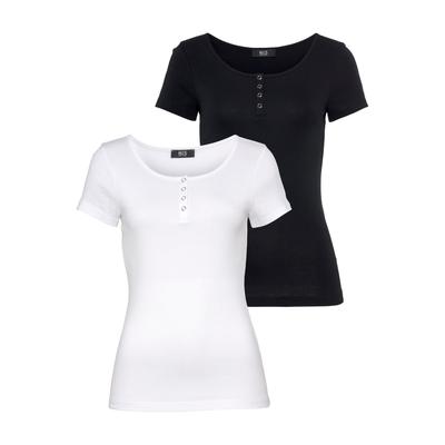 T-Shirt H.I.S, Damen, Gr. 32/34, schwarz-weiß (schwarz, weiß), Feinripp, Obermaterial: 100% Baumwolle, unifarben, Basic, sehr figurbetont, Shirts T-Shirt, Kurzarm, unifarben, aus Baumwolle, im Set erhältlich