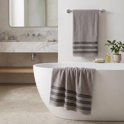 Superior Brea Cotton Bath Towels, Set of 2 - Textured Ribbed with Geometric Dobby Border