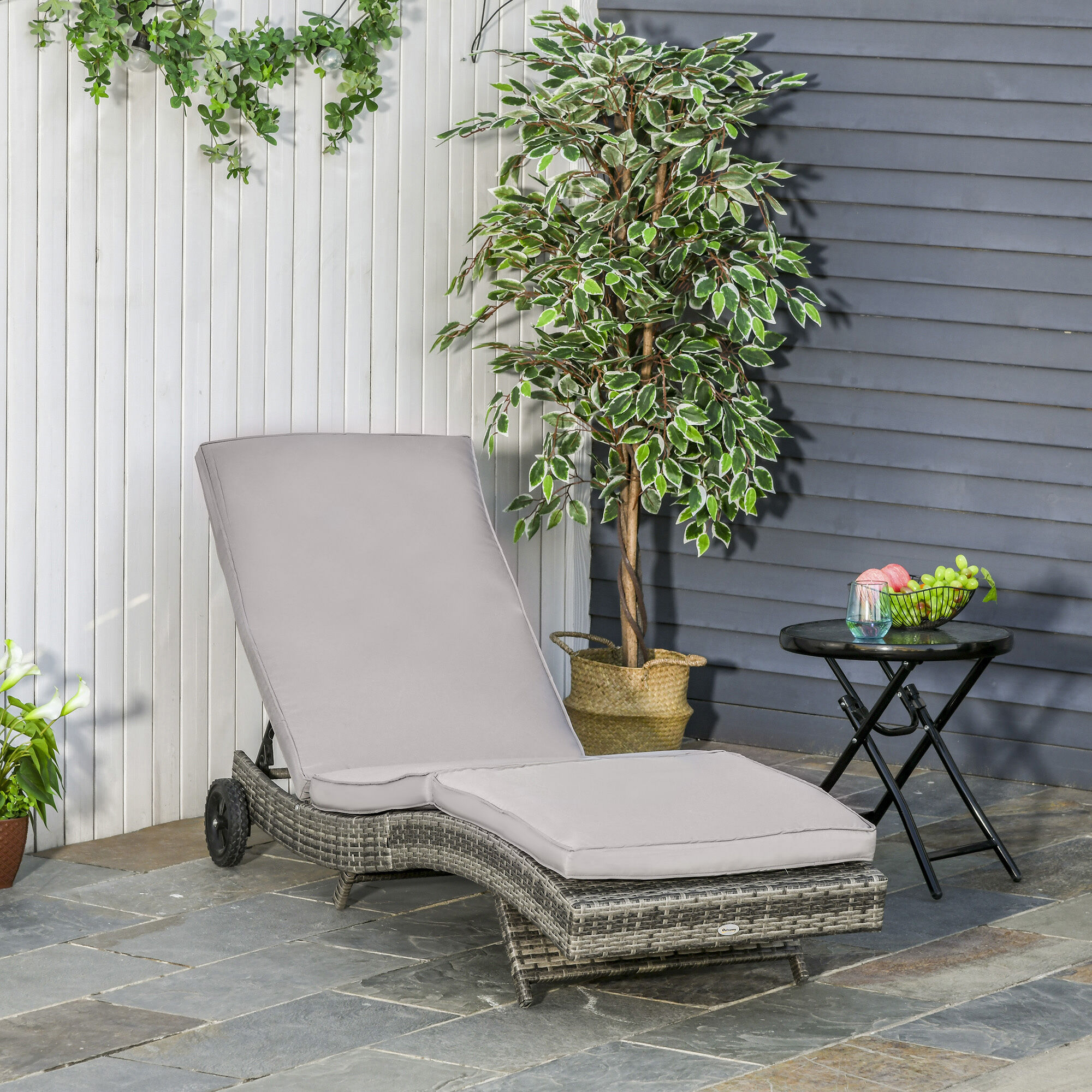 Altro Sdraio Da Giardino In Rattan Pe Con Schienale Regolabile E Cuscino, 207x70x70cm, Grigio