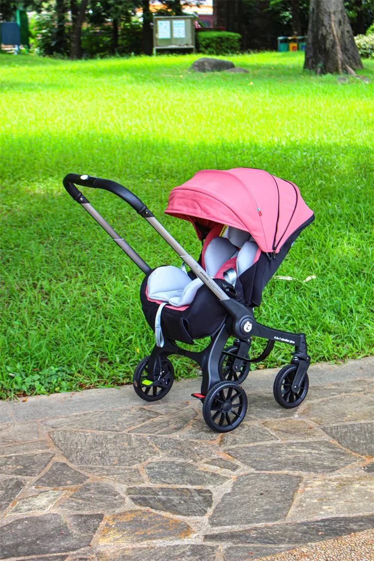 Baby-Kinderwagen - 4-in-1 Multifunktionskinderwagen - Vierrädrig - Faltbar - Leicht - Für Neugeborene - Belastbar bis 25 kg - Rosa