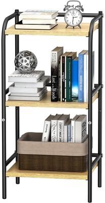 SUGIFT 3-Tier Industrial Bookshelf, Small Wood and Metal Bookcase Storage Shelf for Small Spaces