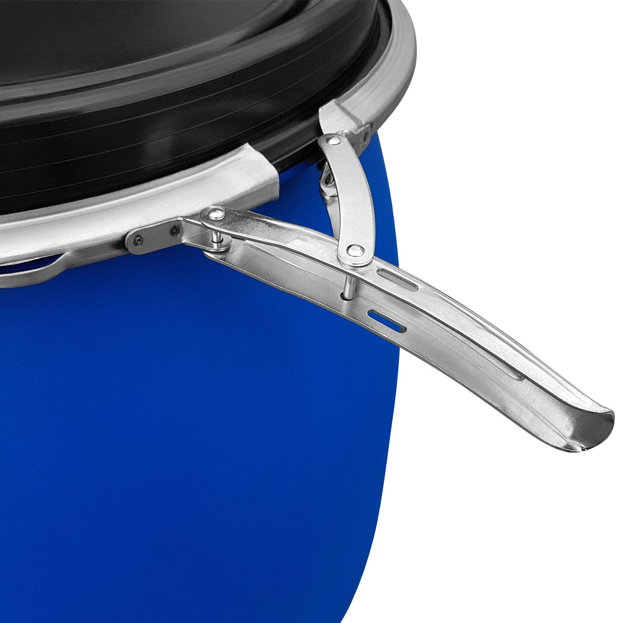 REKUBIK 120 L Weithalsfass Kunststoffdeckelfass mit Spannring, Blau, UN Zulassung