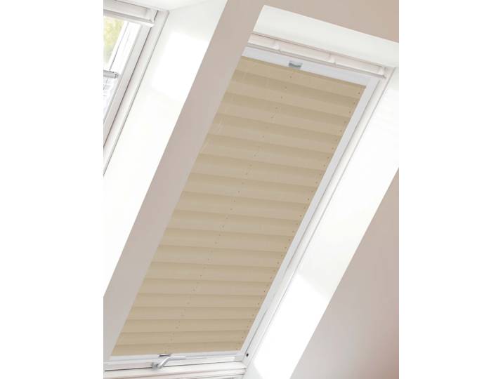 Dachfensterplissee SUNLINES StartUp Style Crush , beige (creme, weiß), B:49,3cm H:79,5cm, Obermaterial: 100% Polyester, Plissees, Dachfensterplissee, mit Führungsschienen
